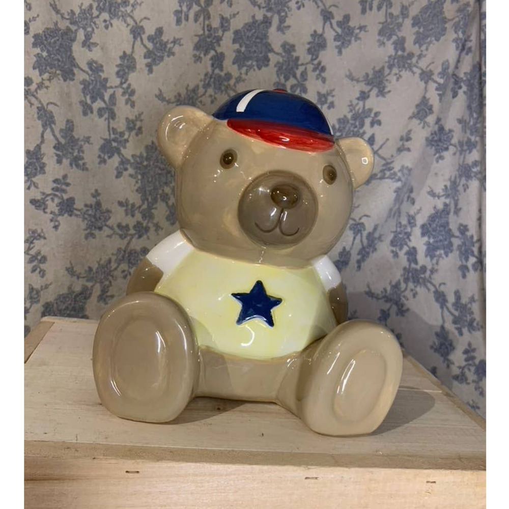 C.R. Gibston Ceramic Bear Bank Baseball Cap Star